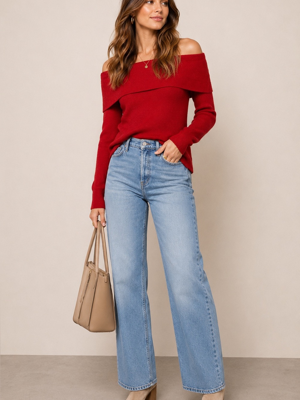 Leith Red Cowl Neck Sweater